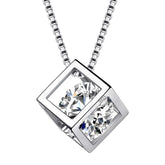 3D Cube Birthstone April Diamond Necklace Sterling Silver - Necklaces - Aurora Tears